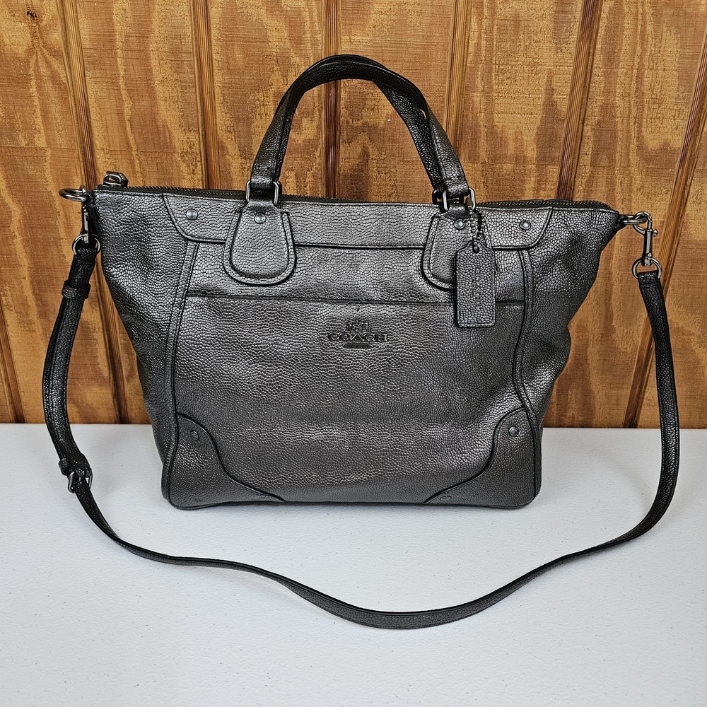 Coach Gunmetal Mickie Leather Satchel Convertible Shoulder Bag F34143